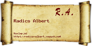 Radics Albert névjegykártya